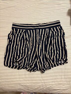 H&M Navy and White stripes High Waist Striped Shorts